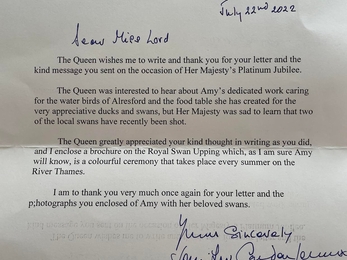 Letter from Windsor Castle about Amy's Duck Food Table © Bob Barnham