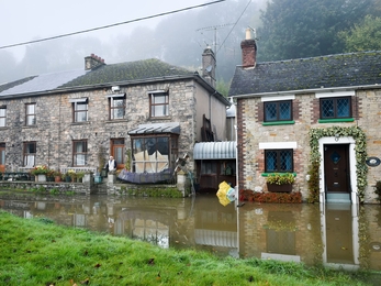 Photos of the village of Lydbrook on the banks of the River Wye in Gloucestershire during flooding in 2019