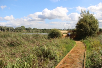 Boardwalk to the new viewing screens at Fishlake Meadows Nature Reserve