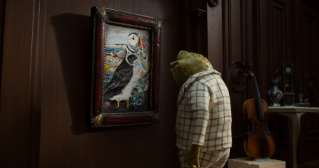 Toad hanging picture of puffin - Wilder Future campaign
