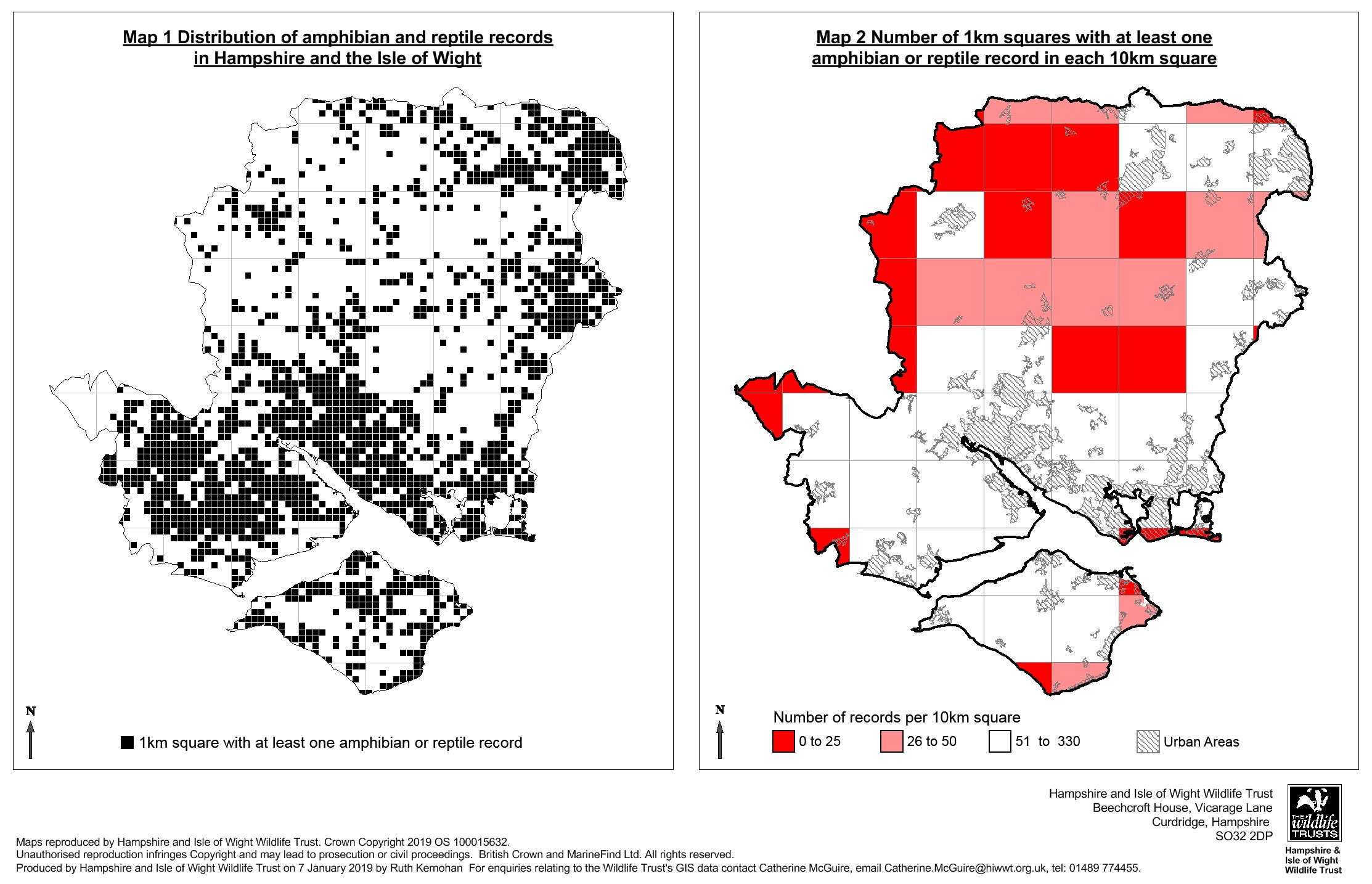 Maps of 1km squares and 10km