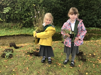 Cheriton Primary School planting wildflowers by the Cheriton Stream © Andrew Goldsworthy