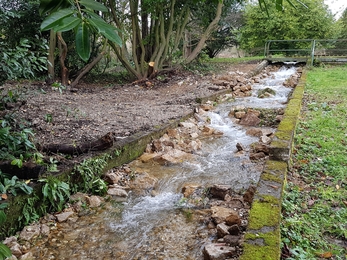 Rock ramp on the Bourne Rivulet at Hurstbourne Priors © Wessex Rivers Trust