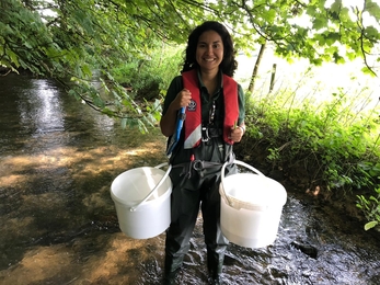 Sofie undertaking white-clawed crayfish surveys