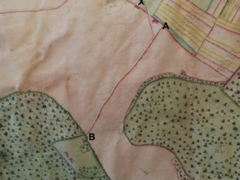 Right of way in Wherwell parish shown on 1744 manorial map © Paul Howland