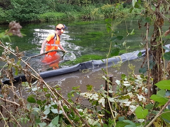 Silt curtain used in chalk stream restoration in Alresford © Wessex Rivers Trust