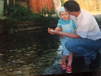 Amy and Bob Barnham by the River Arle in Amy's childhood © Bob Barnham