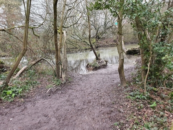 Bank erosion on Flashetts footpath, Overton before habitat restoration © Wessex Rivers Trust