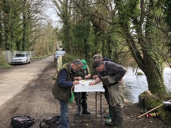 Watercress and Winterbournes volunteers monitoring riverflies in Alresford