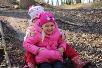 Girls playing at Swanwick Lakes nature reserve