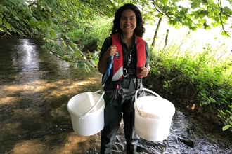 Sofie undertaking white-clawed crayfish surveys