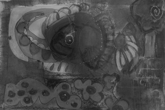 Black and white image of abstract artwork