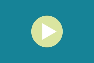 A simple play button icon. It features a white triangular "play" symbol pointing to the right, centered within a light green circle. The background is teal blue.