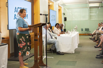 Dawn OMalley speaking at Action Asylum parliamentary launch