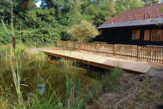View of the pond dipping platform at Blashford Lakes Education Centre