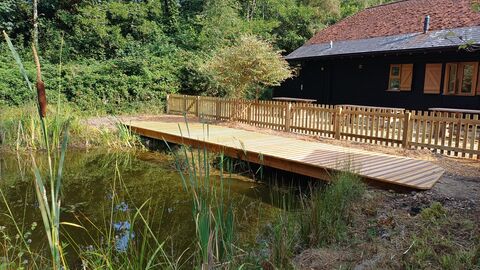 View of the pond dipping platform at Blashford Lakes Education Centre