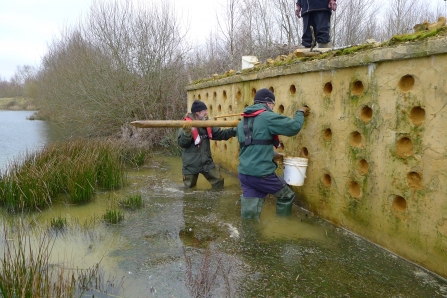 Refilling sand martin hide at Blashford Lakes nature reserve