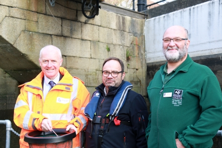 Nick Loader, Scott Farquharson, Tim Ferrero with Seabin at Ocean Village Marina © DP World