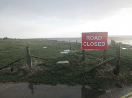 Hurst Spit road closed by flooding after Storm Ciara © Trudi Lloyd Williams