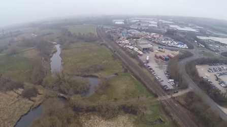 Arial view of Nursling Industrial Estate, adjacent to the river Test.