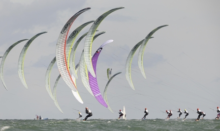 RYA Kite Euros, surfers with kites in water. 