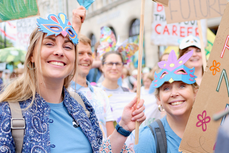 Two Hampshire & Isle of Wight Wildlife Trust staff walking at the Restore Nature Now rally