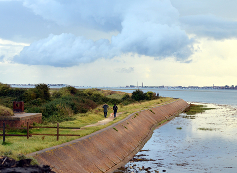 Sea wall at Farlington Marshes nature reserve