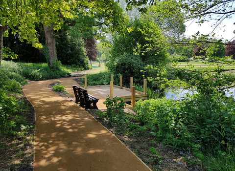 New path, bench and platform at Millennium Green Pond © HIWWT 